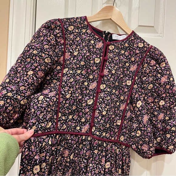NEW Hunter Bell Brenner Dress Quilted Puff Sleeve Midi Size 6 Midnight Floral - Picture 6 of 13